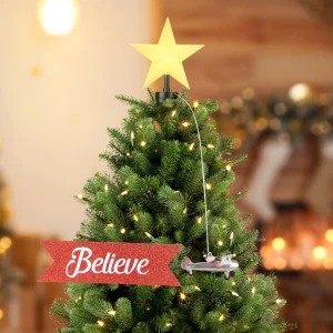Cheap Mr. Christmas Animated Biplane Tree Topper With Banner - Black Santa