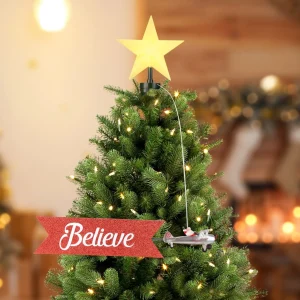 Online Mr. Christmas Animated Biplane Tree Topper With Banner - White Santa