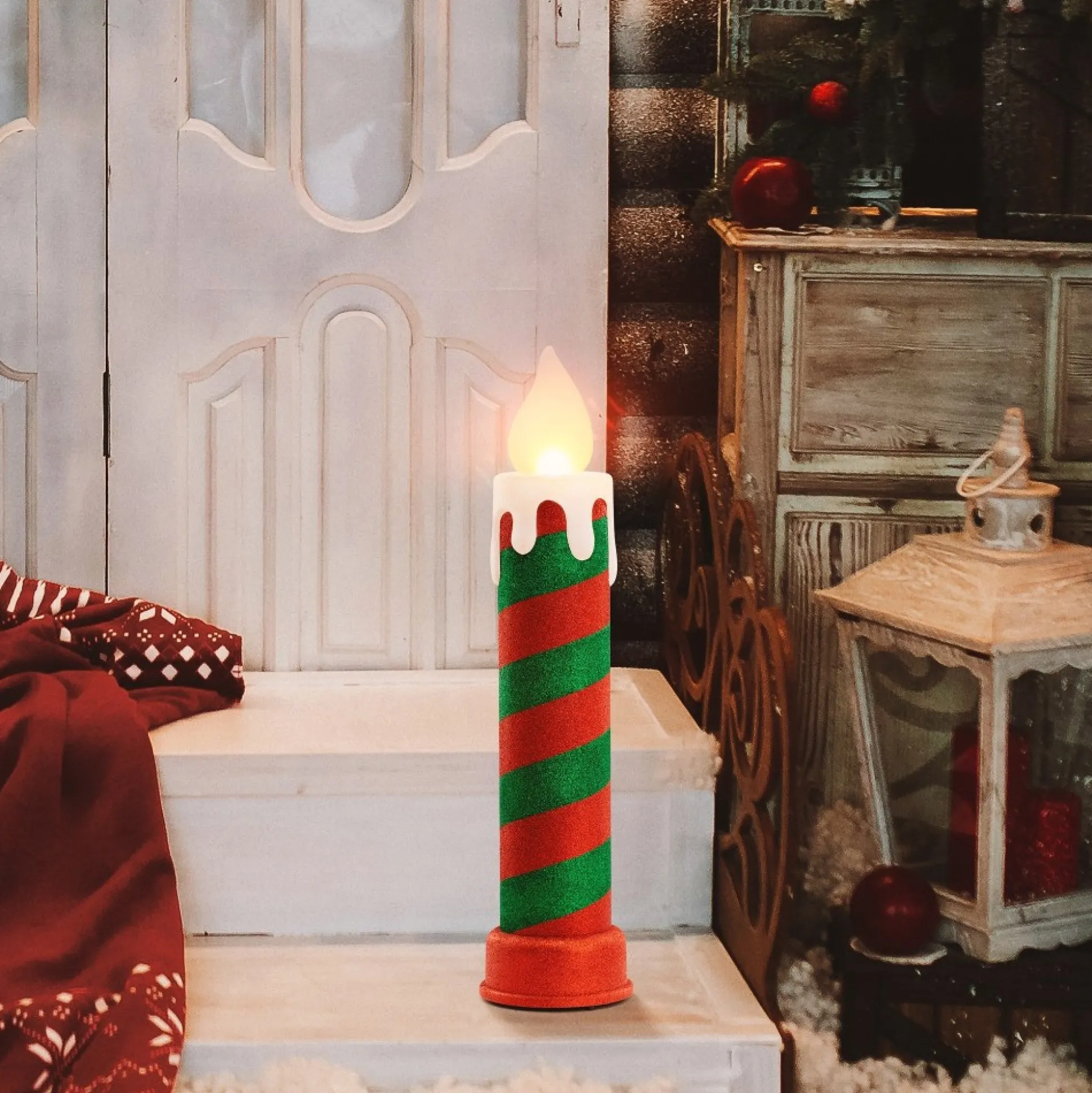 glittery_blow_mold_candle__red__green_1.webp Cheap Mr. Christmas 24" Glittery Blow Mold Candle - Red & Green