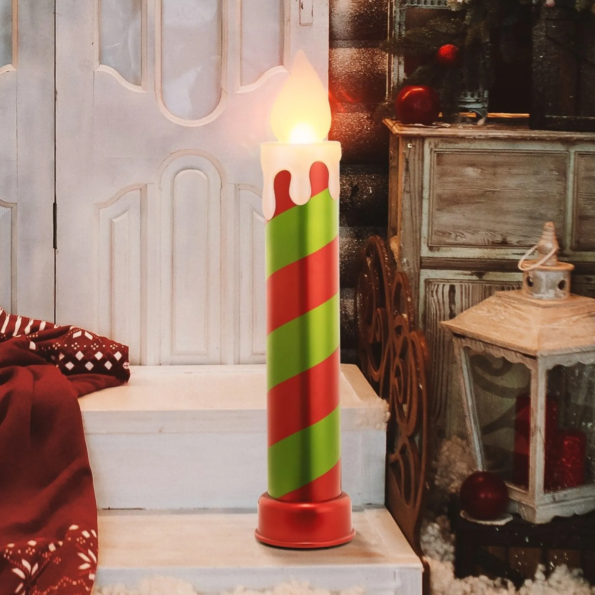 metallic_blow_mold_candle__red__green_2.webp Best Mr. Christmas 36" Metallic Blow Mold Candle - Red & Green
