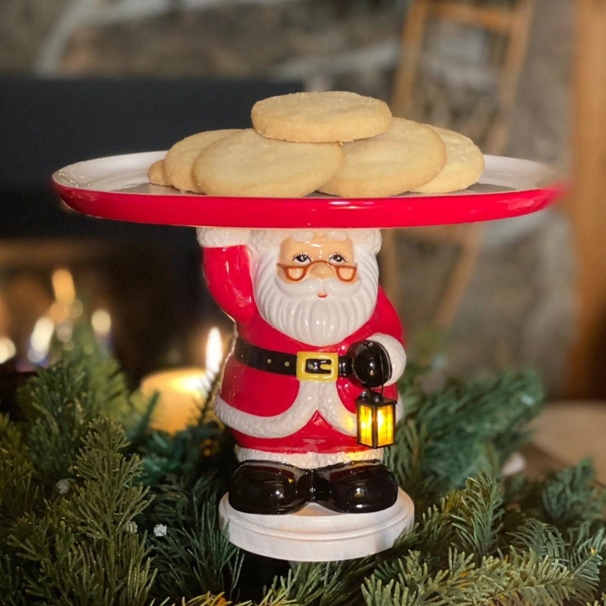nostalgic_ceramic_cake_plate__white_santa_3.webp New Mr. Christmas 10" Nostalgic Ceramic Cake Plate - White Santa