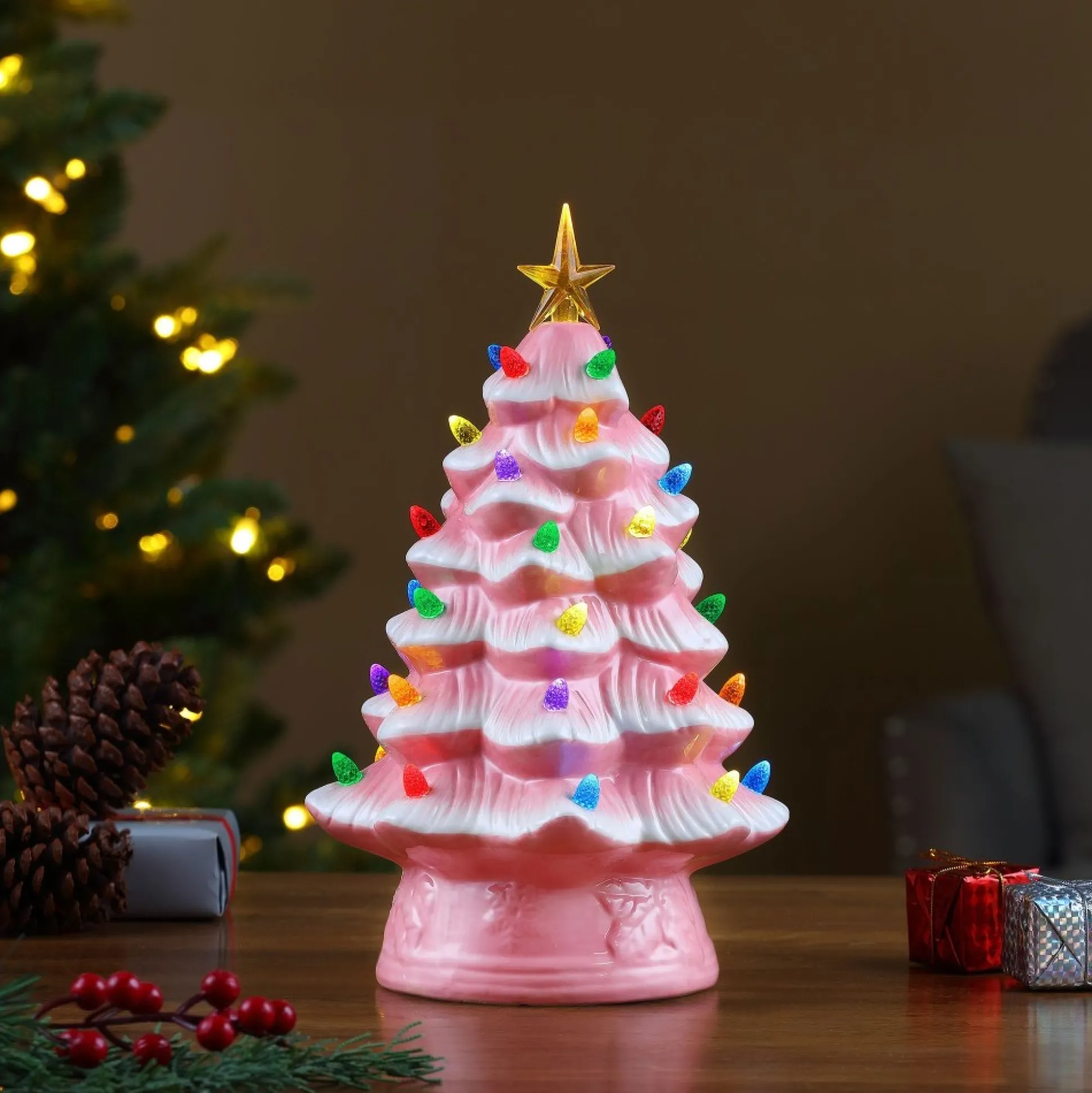 nostalgic_ceramic_tree__pink_1.webp Best Sale Mr. Christmas 12" Nostalgic Ceramic Tree - Pink