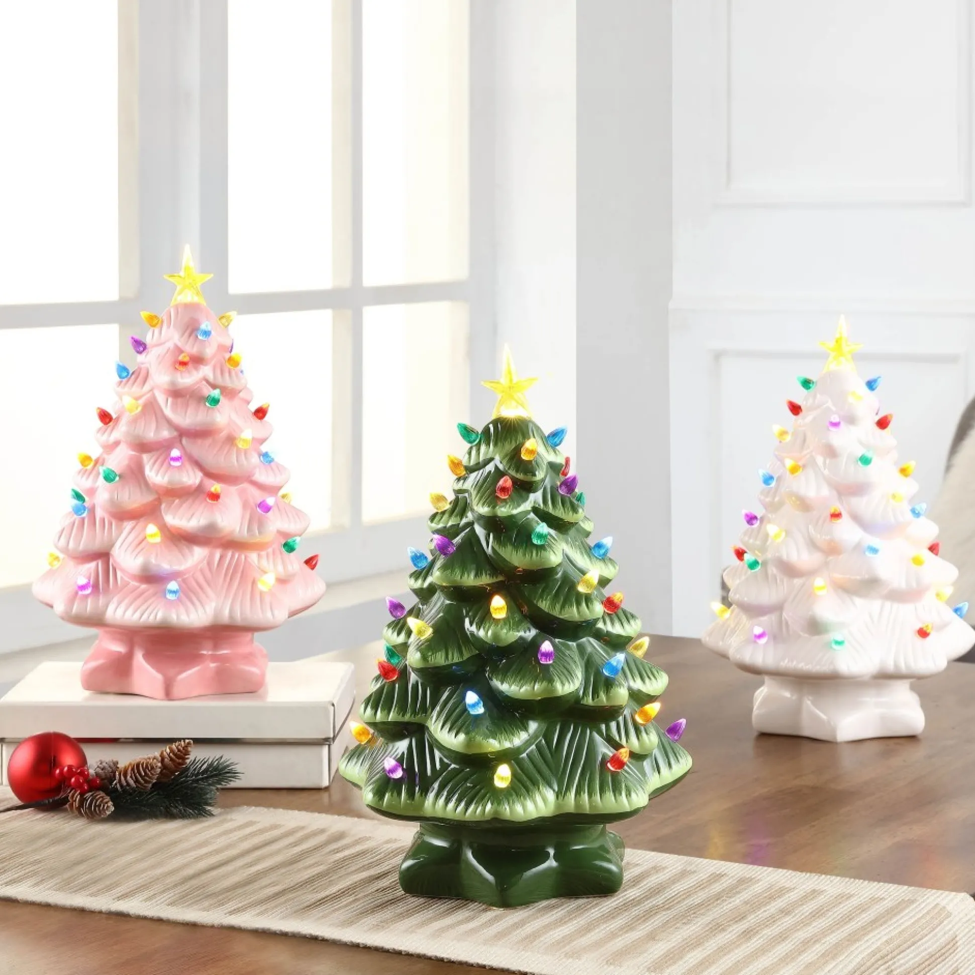 nostalgic_ceramic_tree__pink_5-1.webp Fashion Mr. Christmas 14" Nostalgic Ceramic Tree - Pink