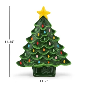 Store Mr. Christmas 14.25'' Nostalgic Ceramic Tree Dip Platter - Green