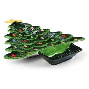 Store Mr. Christmas 14.25'' Nostalgic Ceramic Tree Dip Platter - Green