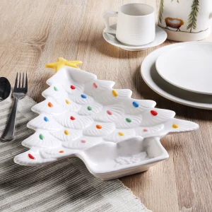 Sale Mr. Christmas 14.25'' Nostalgic Ceramic Tree Dip Platter - White