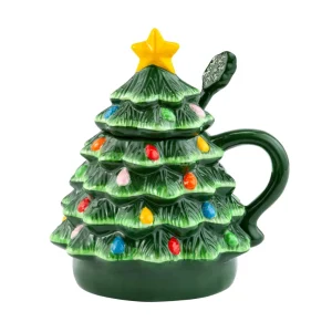 Clearance Mr. Christmas Nostalgic Ceramic Tree Lidded Mug With Spoon - Green