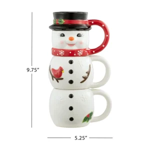 Hot Mr. Christmas 12Oz Set Of 3 Ceramic Stacking Mugs - Snowman