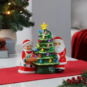 Fashion Mr. Christmas 9.25" Santa & Mrs. Claus Nostalgic Ceramic Tree