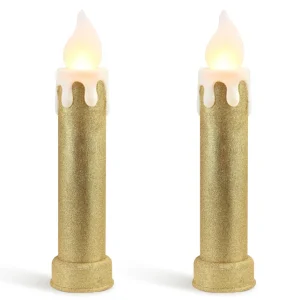 New Mr. Christmas 24" Set Of 2 Blow Mold Candles - Gold