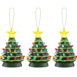 Outlet Mr. Christmas Set Of 3 Nostalgic Ceramic Tree Ornaments - Green